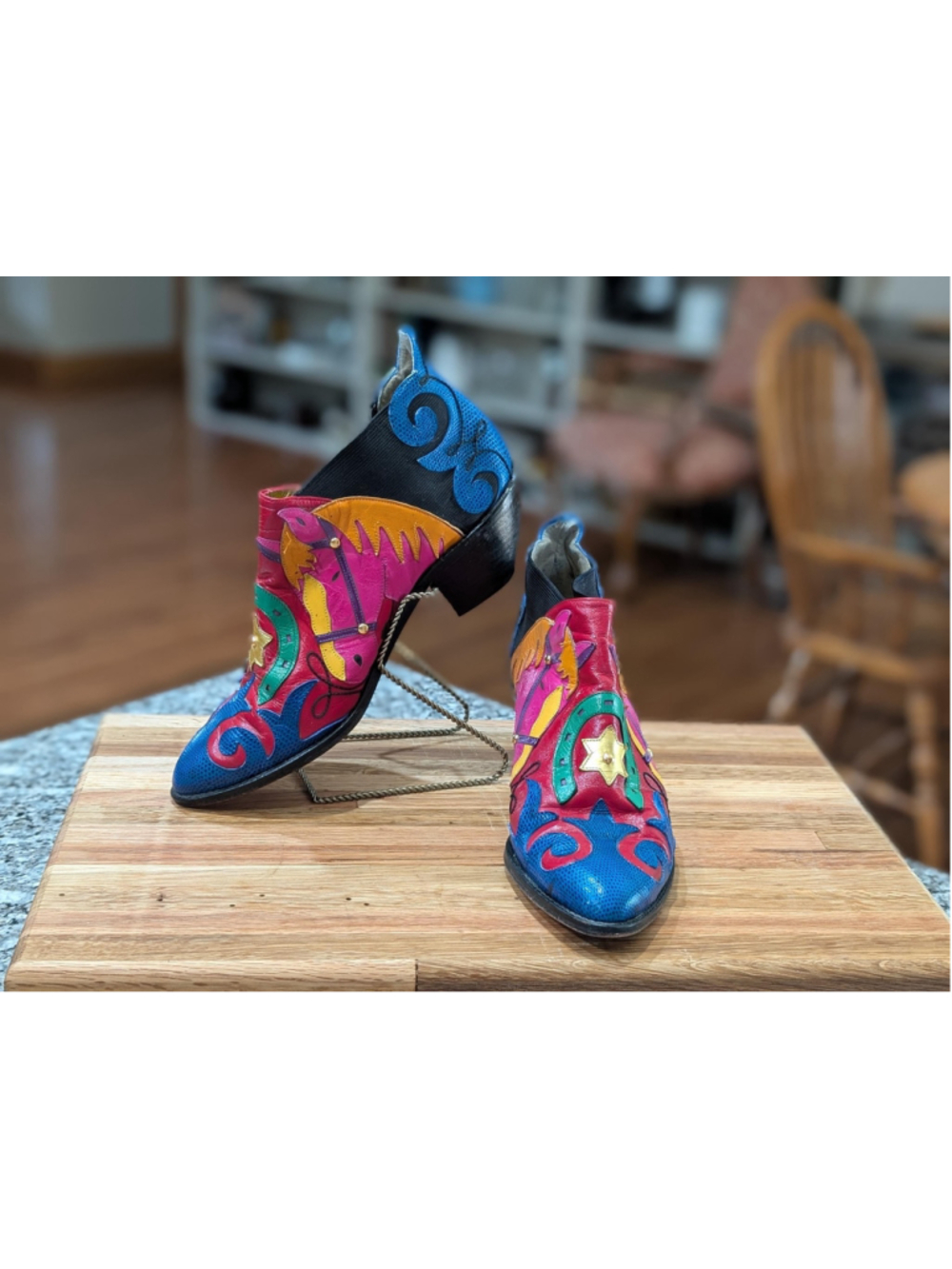 Vintage 1980s Zalo Horse Western Ankle Boots Womens 8.5 M Colorful Leather
